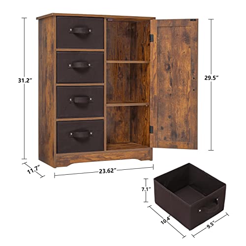 Usikey Storage Cabinet With 4 Removable Drawers And 1 Door, Accent Floor Cabinet With Adjustable Shelves, Cupboard For Living Room, Bedroom, Rustic Brown #TOP2