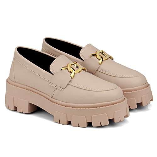 Mocassim Feminino Tratorado GuGi Com Metal Oxford Plataforma Blogueira Leve 403-GG (36, Rose)