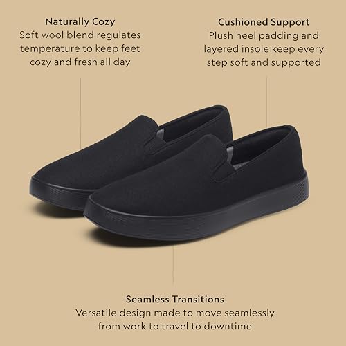Allbirds Women’s Wool Cruiser Slip-On, Comfortable Everyday Sneaker, Easy On/Off Walking Shoes - Natural Black (Natural Black Sole) - 5 Medium
