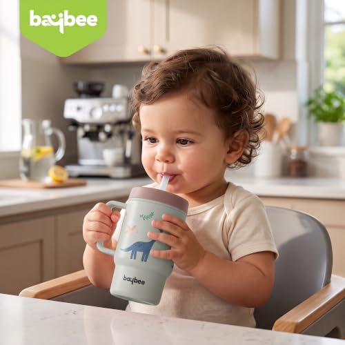 Image of BAYBEE Leak-Proof Sipper Bottle for Toddlers | BPA-Free Tritan Sipper Bottle with Straw for Babies with Double-Wall Insulation | Training Cup for Baby with Easy Clean & Easy-Grip for Kids (Grey)