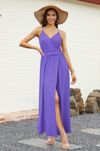 Image of Newshows Women's 2026 Lightweight Summer Wedding Guest Beach Vacation Casual V Neck Split Flowy Maxi Dress