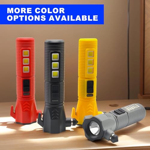 GEEBONFLUGENS Emergency Car Flashlight - 2000 Lumen Dual Light 4-Level Battery Indicator Window Breaker & Seatbelt Cutter USB Rechargeable Ultra-Light 108g Car Emergency Too (2pcs-Dark Yellow) by GEEBONFLUGENS - Image 6