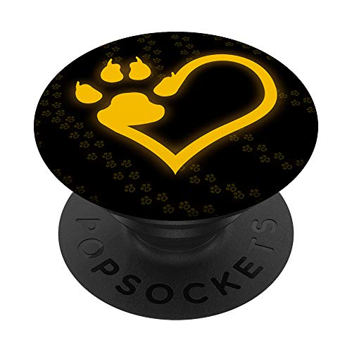 Yellow On Black Dog Cat Paw Heart Cute Valentines Day Gift PopSockets PopGrip: Agarre intercambiable para Teléfonos y Tabletas