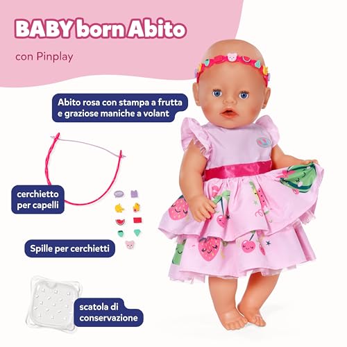 Baby Born Abito Pin-Play - Set Di Vestito Da Bambola E Elastico Per Capelli - Per Tutte Le Bambole Da 43Cm - Incluse Puntine Decorative E Scatolina - Vestito Di Qualità Per Bambole - 2