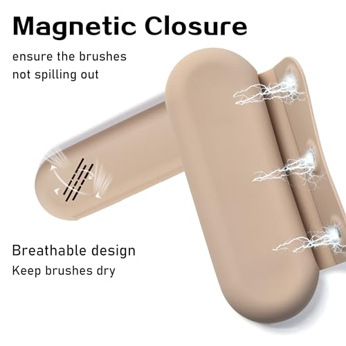 Makeup Brush Holder Magnetic Closure Make Up Brushes Organizer Silicone Makeup Bag Travel Essentials (Khaki)3