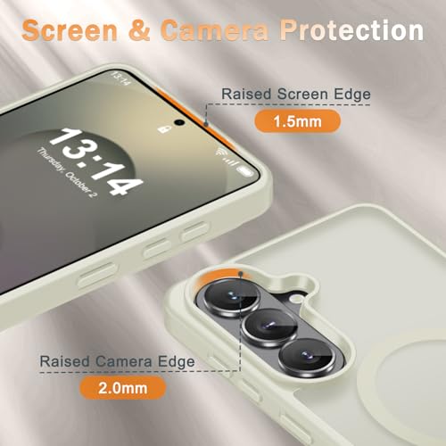 Image of for Samsung Galaxy S26+ Plus Case, Matte Magnetic Phone Cover, Cream White | Fit for MagSafe, Screen Protector included, Shockproof Military Grade Protection, Translucent Frosted Back