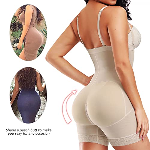 Shymay Women's Shapewear Tummy Control Fajas Colombianas Moldeadoras Body Shaper Bodysuit Butt Lifter (Beige, XX-Large)