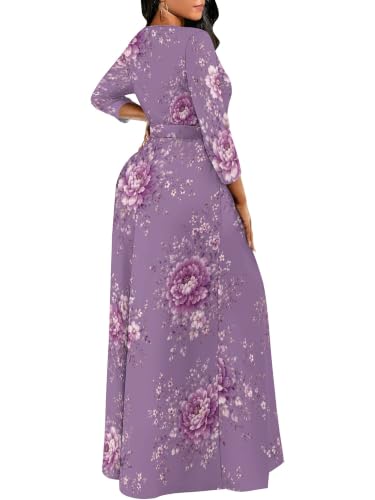 Image of PinkPatty Women's Long Sleeve Maxi Dress Plus Size Casual V Neck Wrap Dress with Pockets&Belt