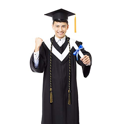 Image of TecUnite Graduation Cords Honor 2026 Polyester Yarn Decorative Garland Twist Ties with Tassels for Bachelor Gown Graduation(Black with Gold)