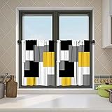 MCALK Yellow Kitchen Curtains Tiers Set 2 Piece for Windows Grey and Black Kitchen Window Curtains S