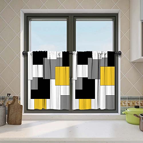 Mcalk Yellow Kitchen Curtains Tiers Set 2 Piece For Windows Grey And Black Kitchen Window Curtains Set,White Modern Abstract Art Valances For Living Room(24" Tiers Set) #TOP6