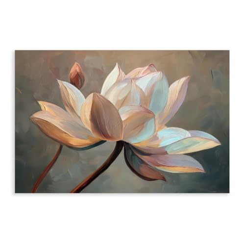 Fleur de lotus peinture sur toile pour chambre coucher déco murale zen ambiance douce
