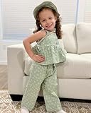 HINTINA 3T Toddler Girl Clothes Preschool Ditsy Floral Sleeveless Camisole Elastic Waist Pants Set Summer Outfits Spring Clothing, 3-4 Years, Green