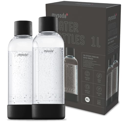 Bouteilles MySoda Sans BPA - 2x1L Avec Bouchon Verrouillage Rapide (Gris, Design Bois)