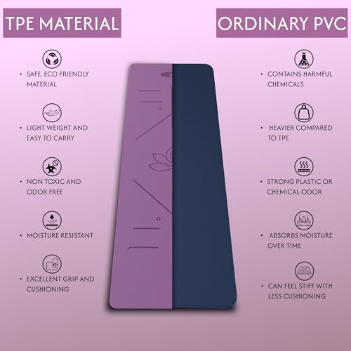 Image of Whackk TPE 6mm Laser Engraved Position Marking Yoga Mat|Pink & Purple Dual Colour|6 mm TPE Non-Slip Mat with Carry Strap|Lightweight & Eco-Friendly Non Toxic I Exercise and Fitness