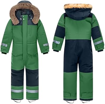 L SERVER Skipak voor jongens met capuchon, winddicht, waterdicht, sneeuwoverall voor meisjes, warm sneeuwpak, dikkere skioverall met reflecterende strepen, geel, 146