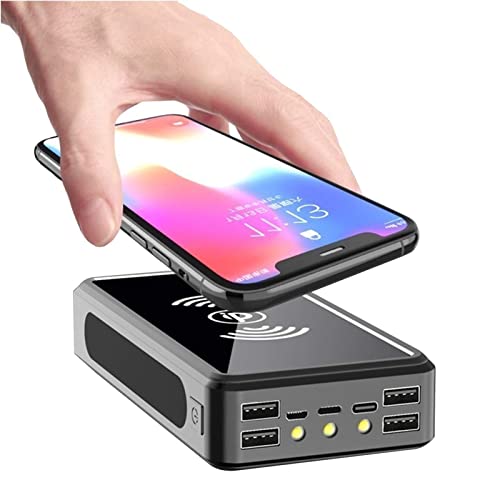 PowerBank Solar 50000mAh, cargador solar portátil, cargador de batería EBackup con linterna LED, batería externa compatible con todos los teléfonos móviles, S y dispositivos USB, color negro