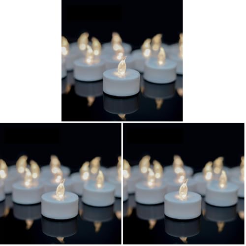 Image of YIWER Battery Tea Lights Candles Set of 24: Flickering flameless Realistic Tealights with Warm White Light Candle Light for Festivals Parties Halloween Warm Atmosphere (Pack of 3)