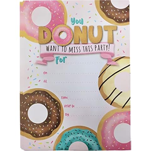 YLAB 20 Donut Birthday Party Invites - Kids Birthday Invitations & Envelopes Cover