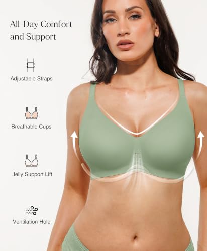 Popilush Bras for Women No Underwire Seamless Push Up Bra Green XLarge — view 2