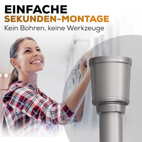 MEISENBERG Duschstange ohne Bohren 270-320cm, Grau, Ø 32 mm, Teleskopstange zum Klemmen - Teleskop Gardinenstange für Vorhänge, Dusche, Türöffnungen und Kleiderschrank