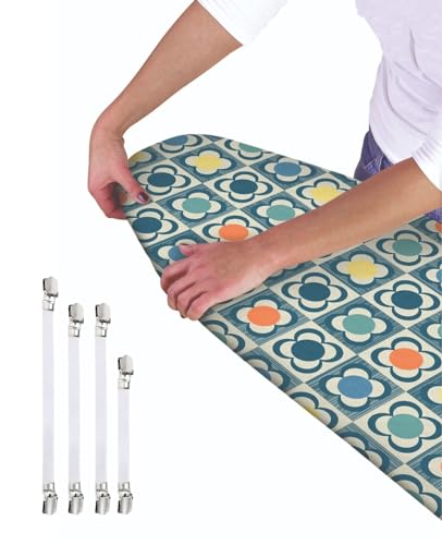 Ironing Board Cover - Universal Fit - 120 x 40cm + 4 pack Ironing Board Fitting Clips (Geo Flower)