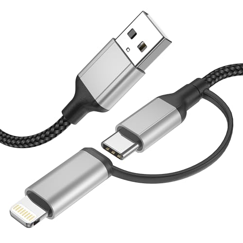 Kabel USB C 1,5 m, 2 w 1, kabel do szybkiego ładowania, USB A na USB typu C i kabel Lightning do ładowania iPhone'a, Samsung, Huawei, Xiaomi, OnePlus, Google, czarno-szary