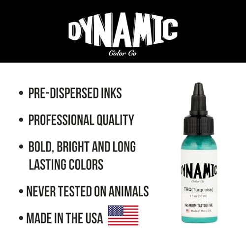 Image of Dynamic Color Turquoise Tattoo Ink, Made in USA Since 1990, 1 oz | Sterilized and lot-numbered for full traceability; established American brand trusted by artists worldwide