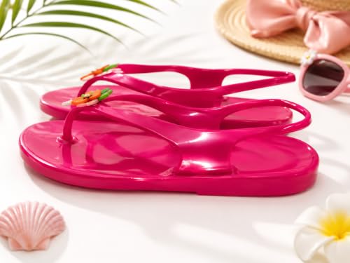 Image of Premsons Girls' Pink Jelly Sandals with Back Strap - Lightweight Waterproof Flip Flops for Kids, Soft Comfortable Summer Beach Sandals (size 32)