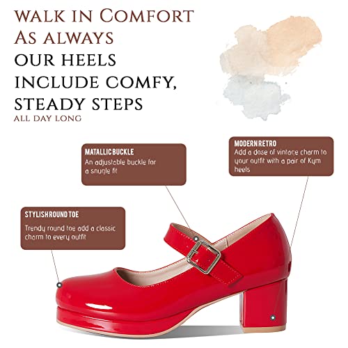 Femflame Women's Low Chunky Heel Mary Jane Pumps Ankle Buckle Strap Sweet Round Toe Dress Shoes Jk Cosplay Uniform Dress Shoes Red #TOP5