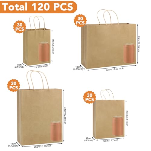 woric 120 PCS Brown Paper Bags with Handles, Large Gift Bags 4 Assorted Sizes Bulk Paper Bags for Small Business Retails Shopping by woric - Image 2