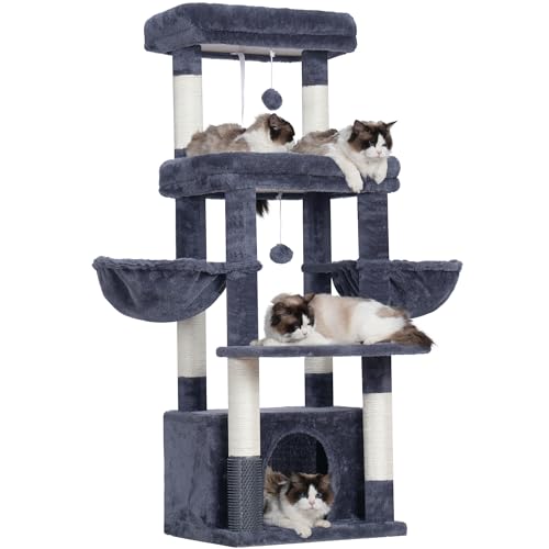 Hey-brother Kratzbaum, Katzenbaum für Großkatze und Maine-Coon-Katzen, mehrstöckiger Stabil Katzenkratzbaum Mit 2 Grosse Plattformen, 2 Katzenkorb,...