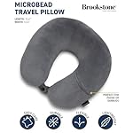 Brookstone Microbead Travel Head and Neck Pillow Lightweight and Plush with Phone or Headphone Pocket, Dark Grey - Image 4