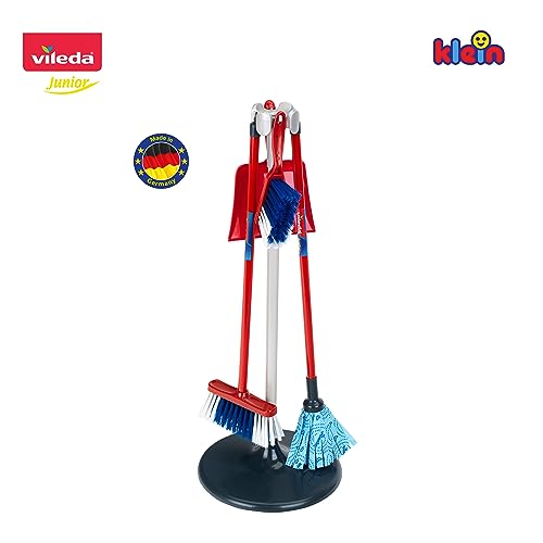Theo Klein 6765 Vileda Cleaning Station I Kinder-Putzset inkl. Besen, Wischmop u.v.m. I Leicht montierbarer Aufbewahrungsständer I Maße: 25 cm x 25 cm x 66 cm I Spielzeug für Kinder ab 3 Jahren