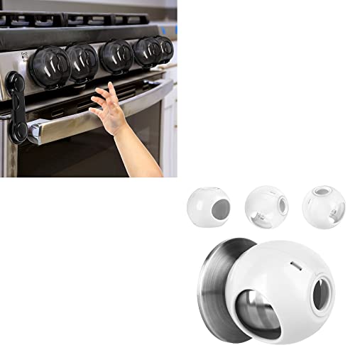Image of GRENFU Stove Knob Covers for Child Safety (5+1 Pack) Gas Stove Knob Covers with Strong Adhesive Double-Sided Tape (Black) and Door Knob Safety Cover for Kids (4 Pack) New Shape Child Door Knob Covers