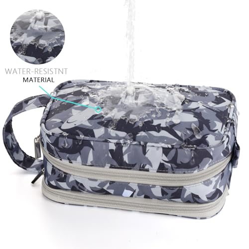 Shark Kids Toiletry Bag for Boys, Travel Toiletry Bag for Little Young Boys Waterproof Hanging Wash Bag Toddler Traveling Toiletries, Camo Black4