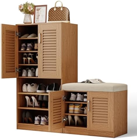Shoe Cabinet with Shoe Bench, 7+3 Panels Shoe Rack Organizer for ...