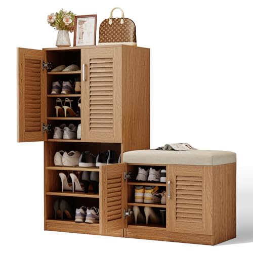 Shoe Cabinet with Shoe Bench, 7+3 Panels Shoe Rack Organizer for ...