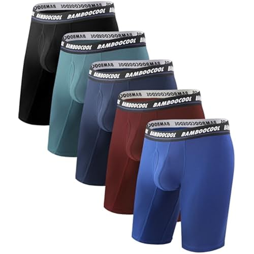 BAMBOO COOL Men's Underwear Long Leg Boxer Briefs with Fly,MultiPack