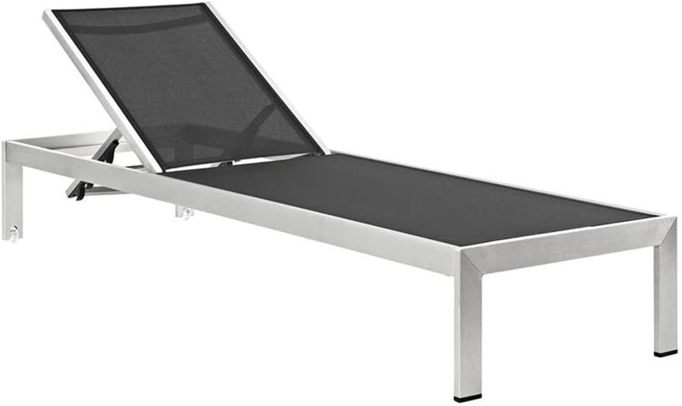 Pemberly Row 3-Piece Aluminum Patio Set, Includes 2 Reclining Chaise Loungers and Side Table, Black and Silver Finish, Breathable Mesh, Adjustable Heights, Durable Outdoor Furniture for Sunbathing