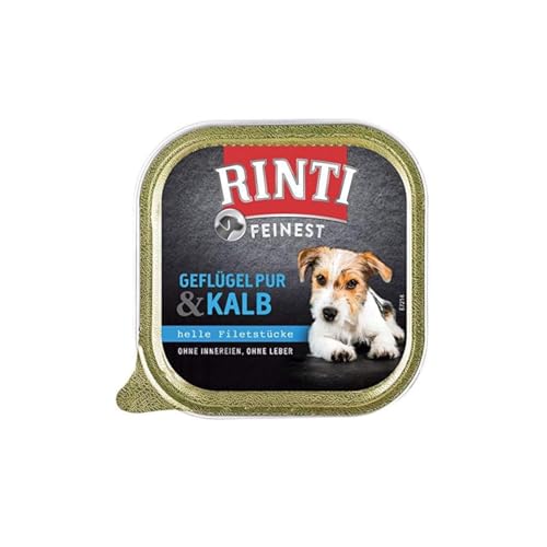 Rinti Feines Geflügel pur & Kalb | 11 x 150 g | Alleinfuttermittel für ausgewachsene Hunde | Ohne Soja, ohne Farb- und Konservierungsstoffe | Ohne Kohlenhydrate und getreidefrei