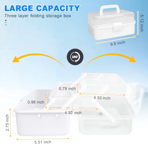 Image of Tackle Box Organizers and Storage,9.8inch Craft Organizers and Storage,Three-Layer Sewing Box With 2 Trays,Medicine Storage Box With Handle For Nail、Makeup、Diamond Painting、Building Blocks (White)