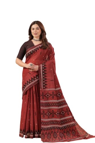 Image of TAMAIRA FASHION Mulmul Pure Cotton Saree For Woman Sambalpuri Printed |Office Wear Daily Wear Sarees For Women Without Blouse Piece (Available in 10 Colours)