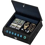 Biometric Safe with Drop Slot Quick Access & LED Light, 3-Way Unlock (Fingerprint/Digital PIN/Key), Heavy-Duty Carbon Steel Cable, for Car