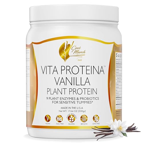 Cocó March N.M.D Vita Protein Powder – Vegan Vanilla Plant Protein, 20g Protein per Serving with Probiotics & Digestive Enzymes for Sensitive Tummies, Gluten Free, Organic, Dairy Free, Soy Free - 500g