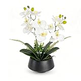 PlusFive Orchidées artificielles en Pot   Phalaenopsis Fleurs artificielles Blanches en Soie   37 cm Orchidées artificielles comme véritables pour décoration intérieure, décoration de Table