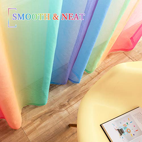 Anjee Rainbow Sheer Curtains 84 Inches Long Ombre Colorful Faux Linen Texture 2 Panels Rod Pocket Semi Sheer Gauze Voile Drapes For Kids Bedroom Playrooms Nursery Patio, 52 X 84 Inches #TOP4