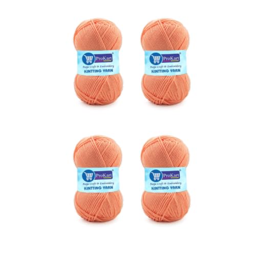 Image of ProKart Premium Woolen 4 Ply Hand Knitting Wool Yarn for Scarf, Hat, Baby Clothes, Gift Bags & DIY Craft Projects, Soft Fine Weight Yarn, Peach, 100g x 4 Balls (4 Pack)