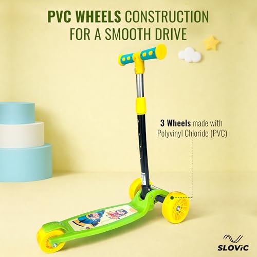 Image of Slovic Kick Scooter for Kids 3+ Years with Adjustable Handle Height | 3 Wheels Kids Scooter Toys | Foldable Kick Skating Cycle | Scooter Birthday Gift for Kids | 50 KG Weight Capacity | BIS Approved