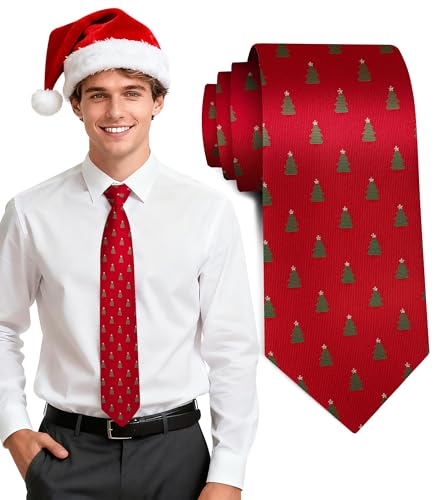Fineknot Christmas Ties for Men, Xmas Neckties, Formal Mens Ties for Festival, Holiday and Party, Christmas Tree Style Neck Tie